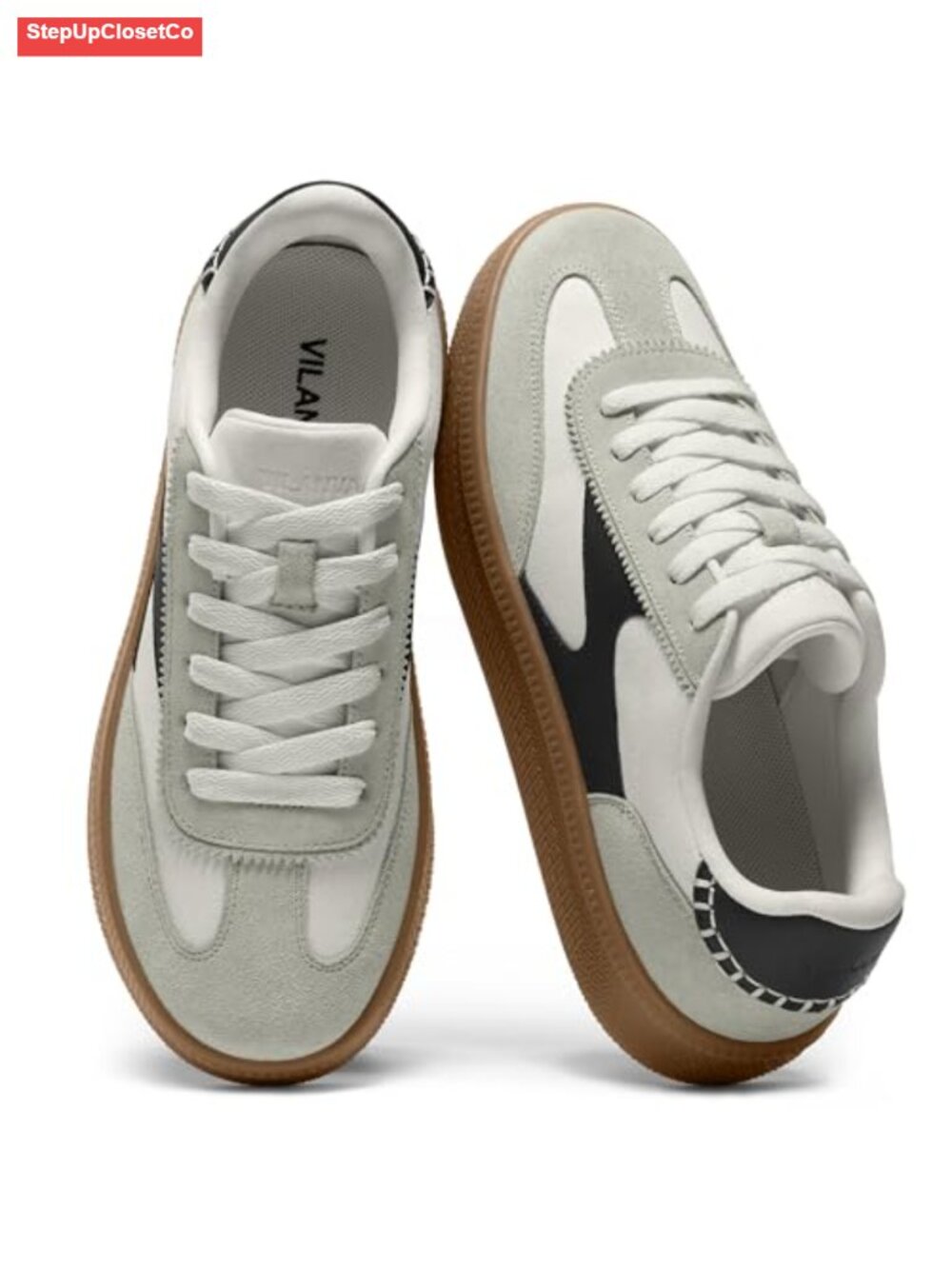 Vilanva Women's Suede Fashion Sneakers Retro Gum Sole Lace-Up Casual Walking